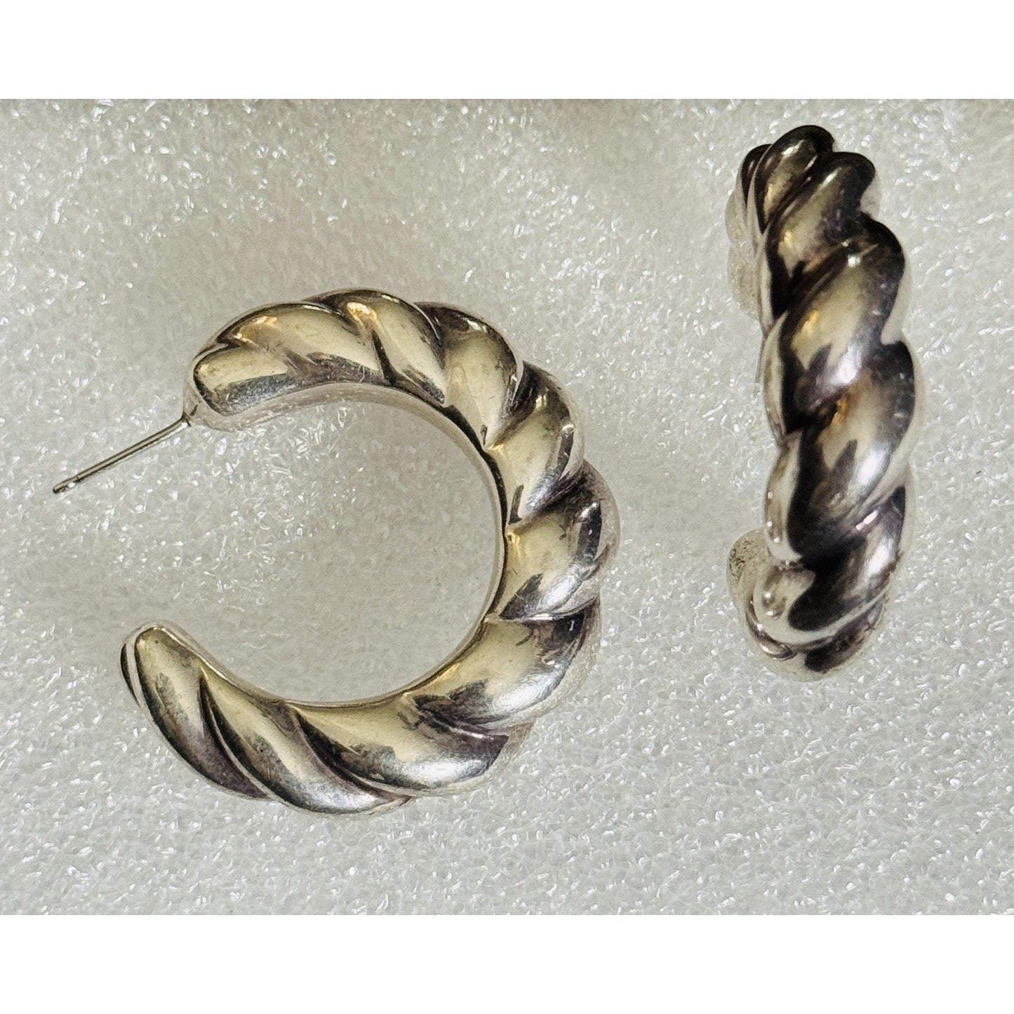 Vintage Sterling Silver 925 Ribbed Fluted Half Hoop Twisted Chunky Earrings