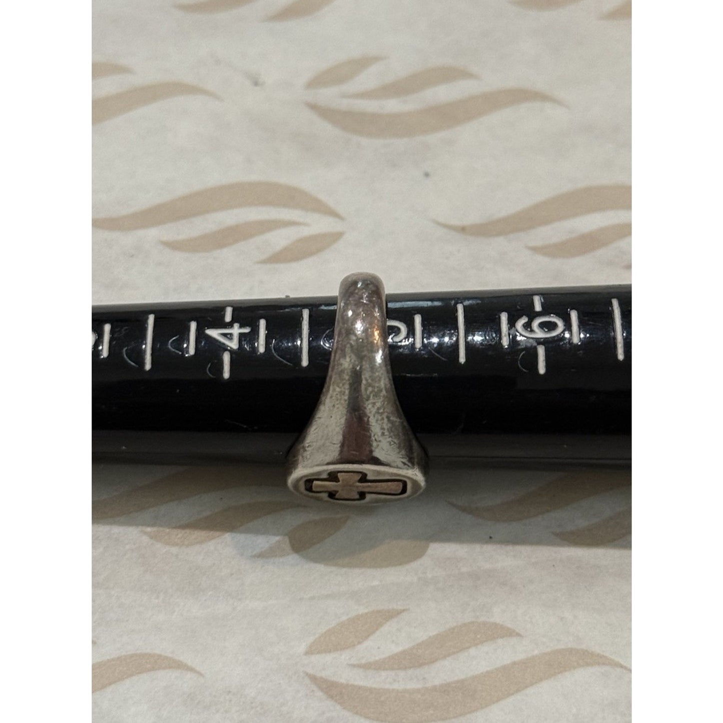 James Avery Retired Sterling Silver Band & 14kt Gold Cross Ring Size 5 Pre-Owned