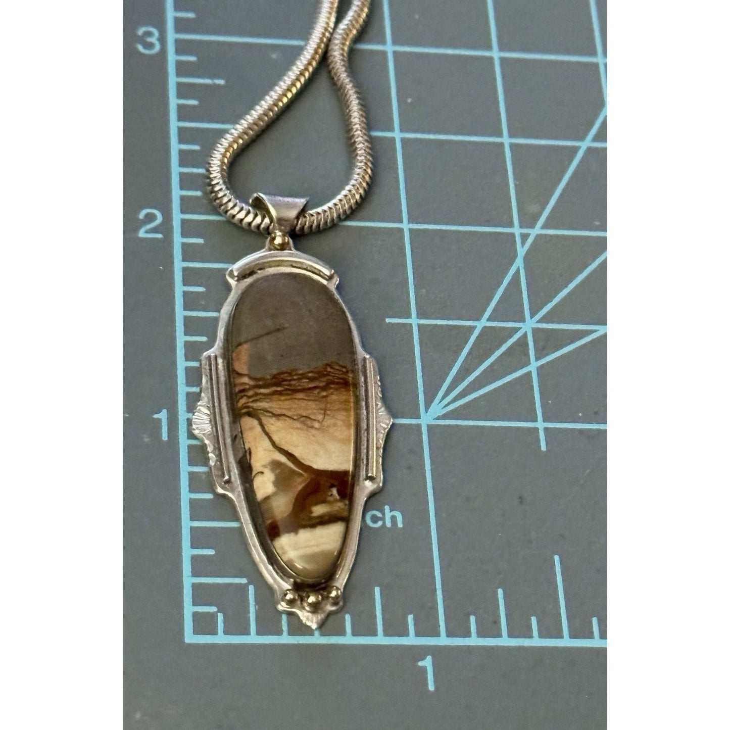 Vintage SHANO 97 Sterling Jasper Southwestern Pendant Necklace 24” Italy 925 24g