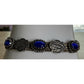 Vintage 925 Sterling Silver Blue Cat Eye Concho Multi Strand Bracelet 7.25”