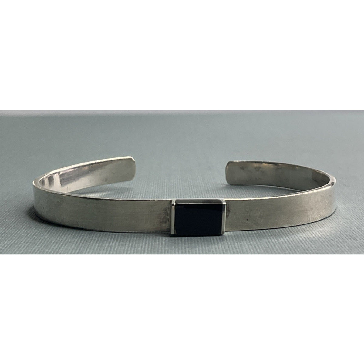 Vintage Sterling Silver Cuff Bracelet Black Inlay Minimalist Modernist 13g
