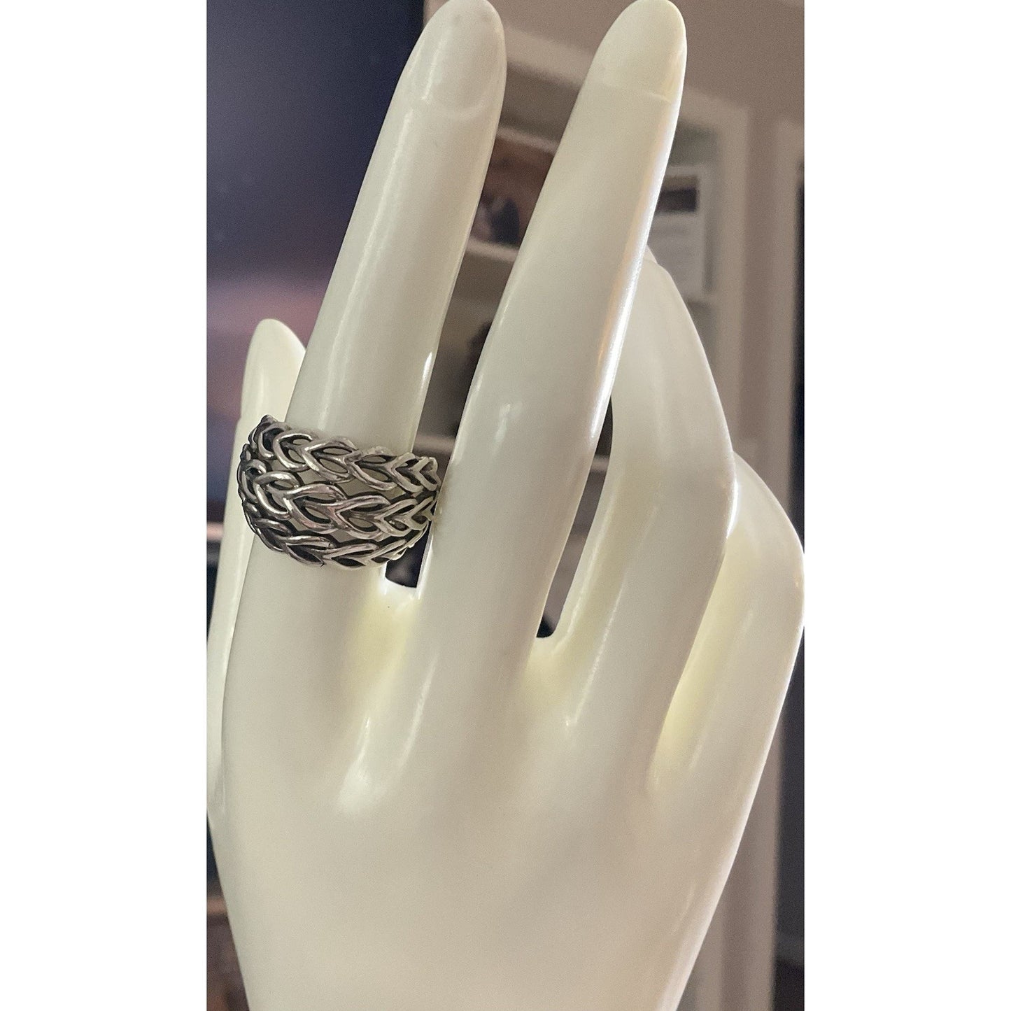 Sterling Silver Woven Vine Ring 925 Wide Band Openwork Celtic Style Size 8.5