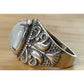 Vintage White Cat’s Eye Cabochon Statement Sterling Silver Ring Scrollwork Sz 6