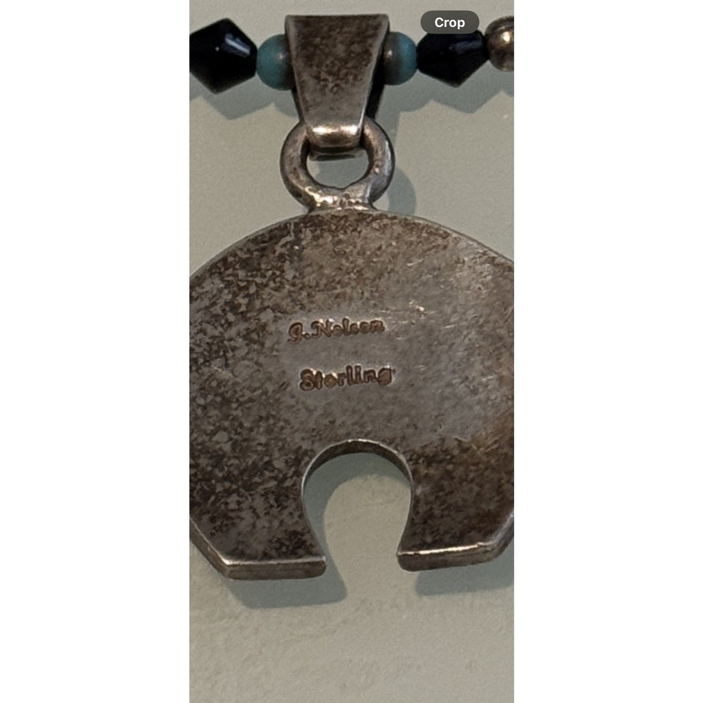 Vintage Sterling 925 Zuni Bear Inlay Pendant & Necklace E. Haloo Turquoise Onyx