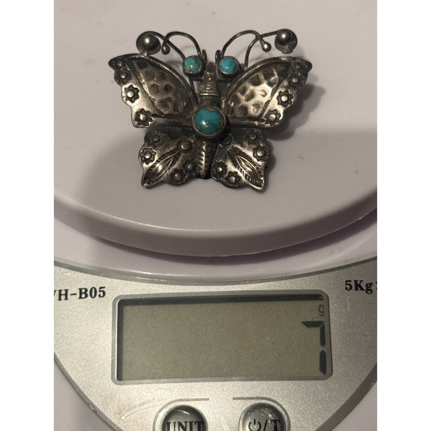 Vintage Sterling Silver Turquoise Butterfly Brooch Southwestern Natural Matrix