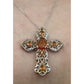 Vintage Amber & Citrine Sterling Silver Two Tone Cross And 925 Necklace 20”