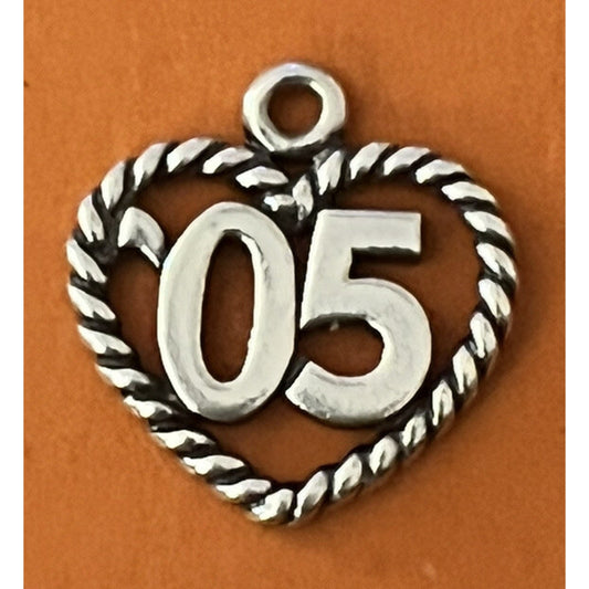 James Avery Retired Sterling Silver ‘05 Year In Twisted Rope Heart Charm Pre-Owned