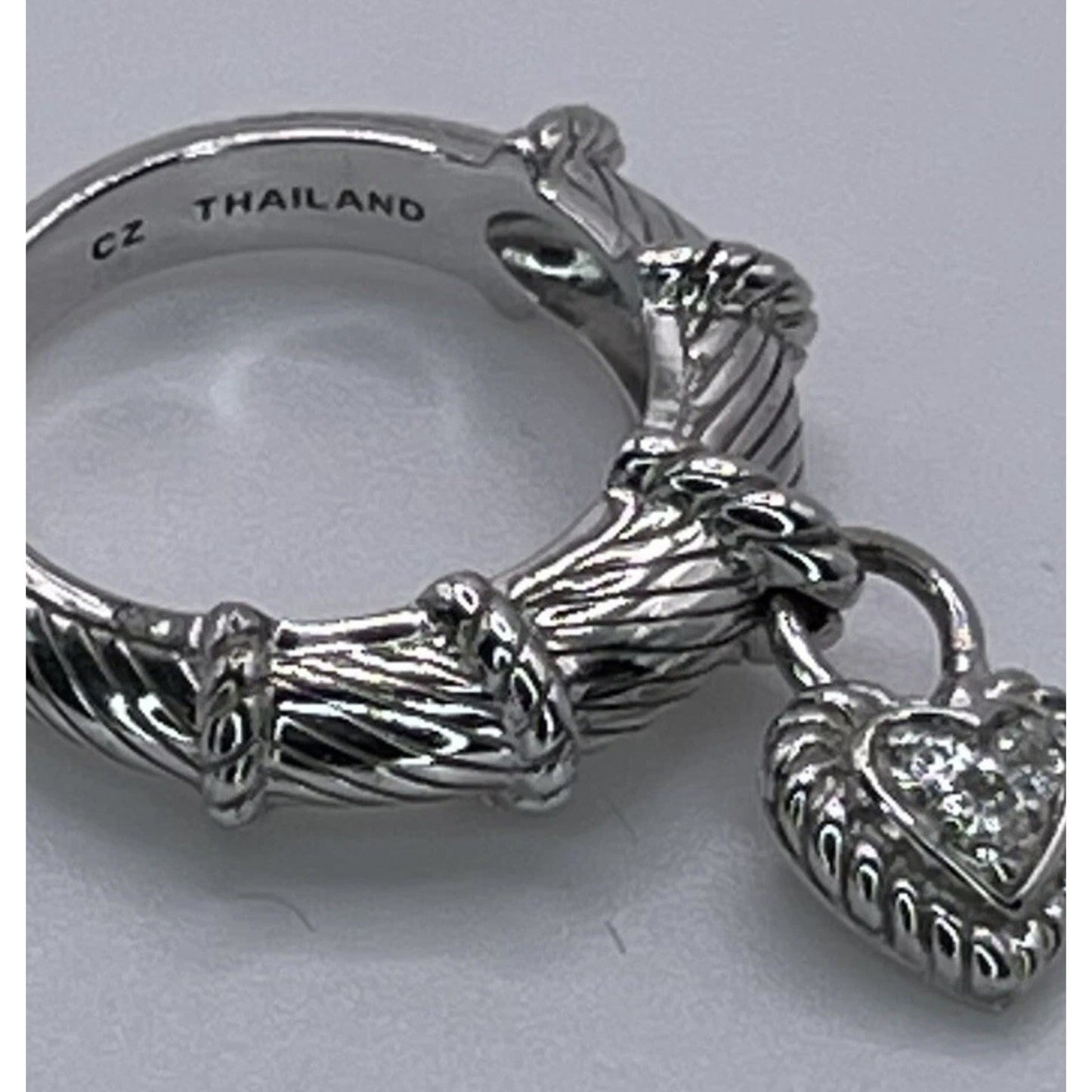 J Ripka Sterling Silver 925 Judith Ripka Dangle Pave CZ Heart Ring Size 6.5