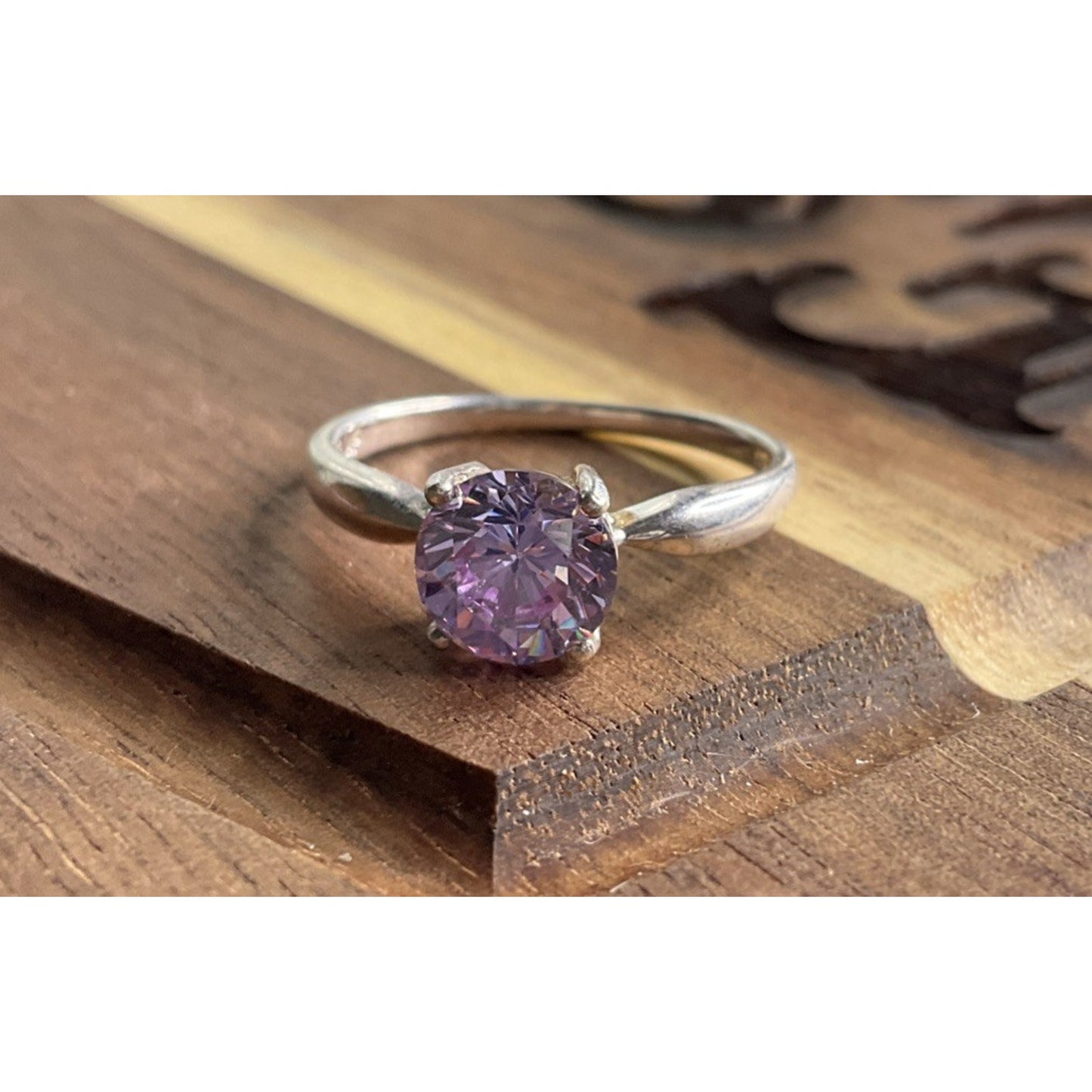 NF 925 Sterling Silver Purple CZ Ring Size 7 Solitaire Lavender Stone