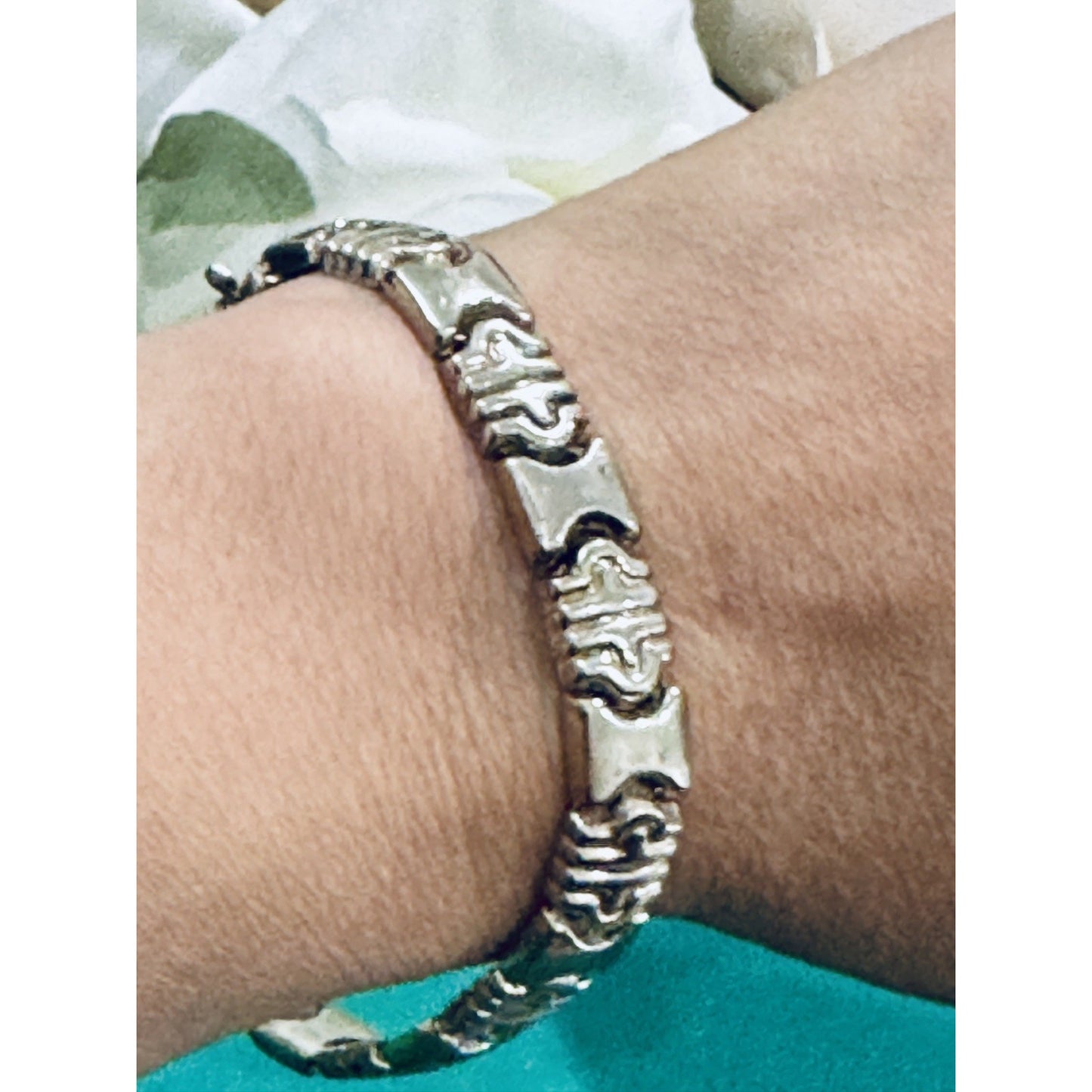 Vintage Italy 925 Sterling Silver Ornate Scroll Panel Link Bracelet 7.5” 16g