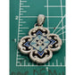 BRIGHTON Bella Capri Reversible Blue Enamel Mosaic Clover Silver Tone Pendant 2”