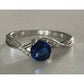 Sterling Silver Blue Sapphire Ring Size 8.5 Round Solitaire Halo Twist