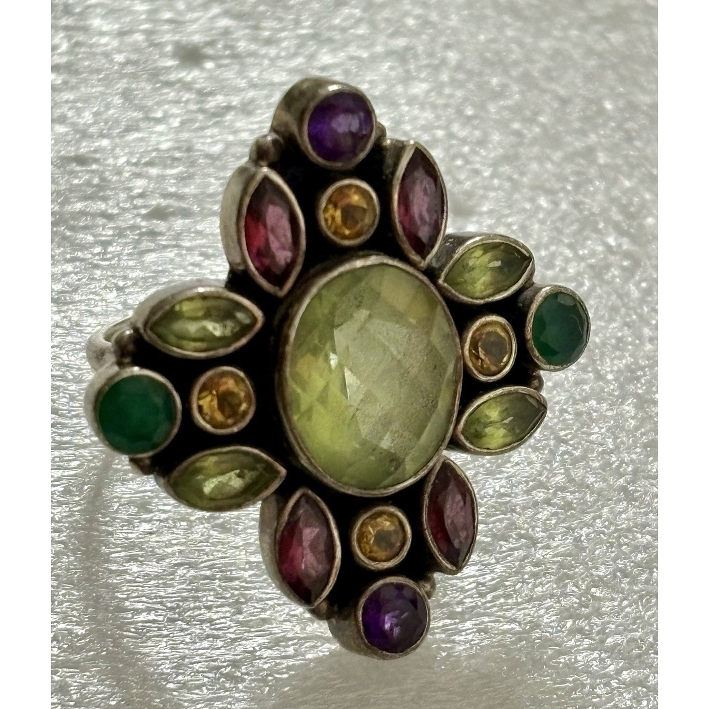 Nicki Butler Multi Gemstone Sterling Silver Ring 925 India Amethyst Garnet 7.5