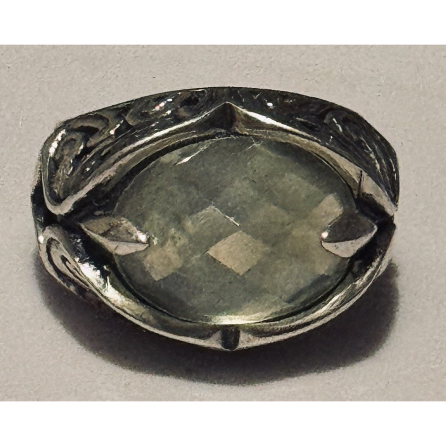 Vintage Carolyn Pollack Sterling Silver Green Prehnite Southwestern Ring Sz 7.5