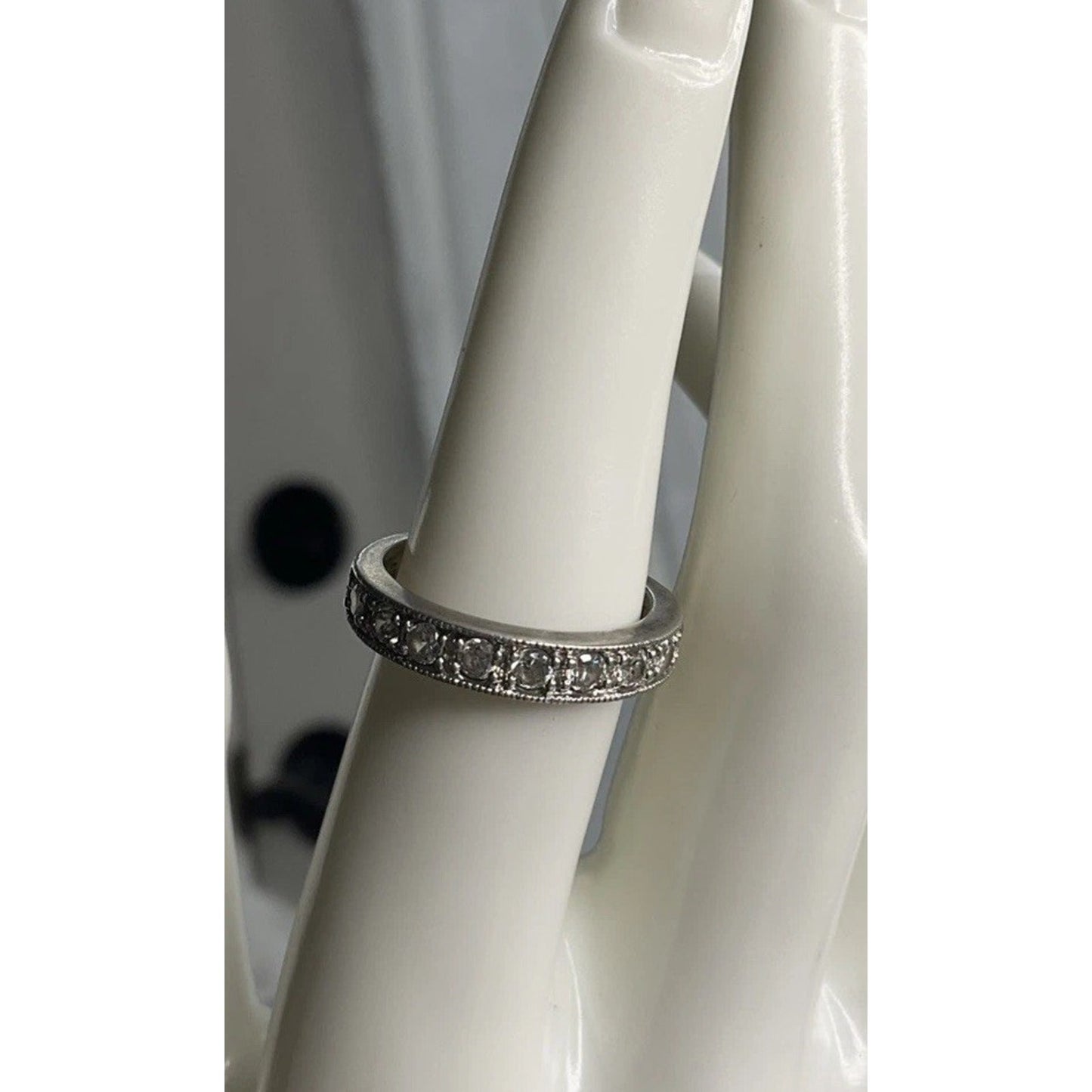 Sterling Silver CZ Eternity Band Ring Size 7.5 Milgrain Wedding Stack 925