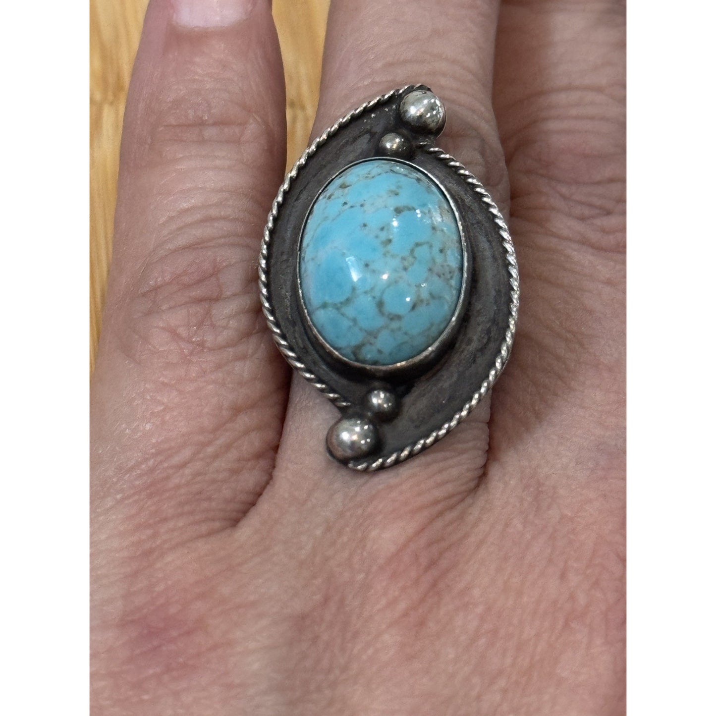 Vintage LMV Luis Martinez Vazquez Turquoise Sterling Silver Taxco Ring Size 6