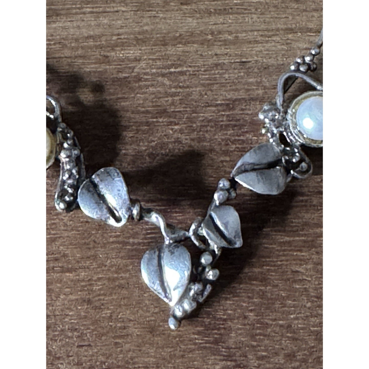 Vintage LAKI 14K & 925 Sterling Silver Pearl Necklace Botanical Leaf Vine 19”