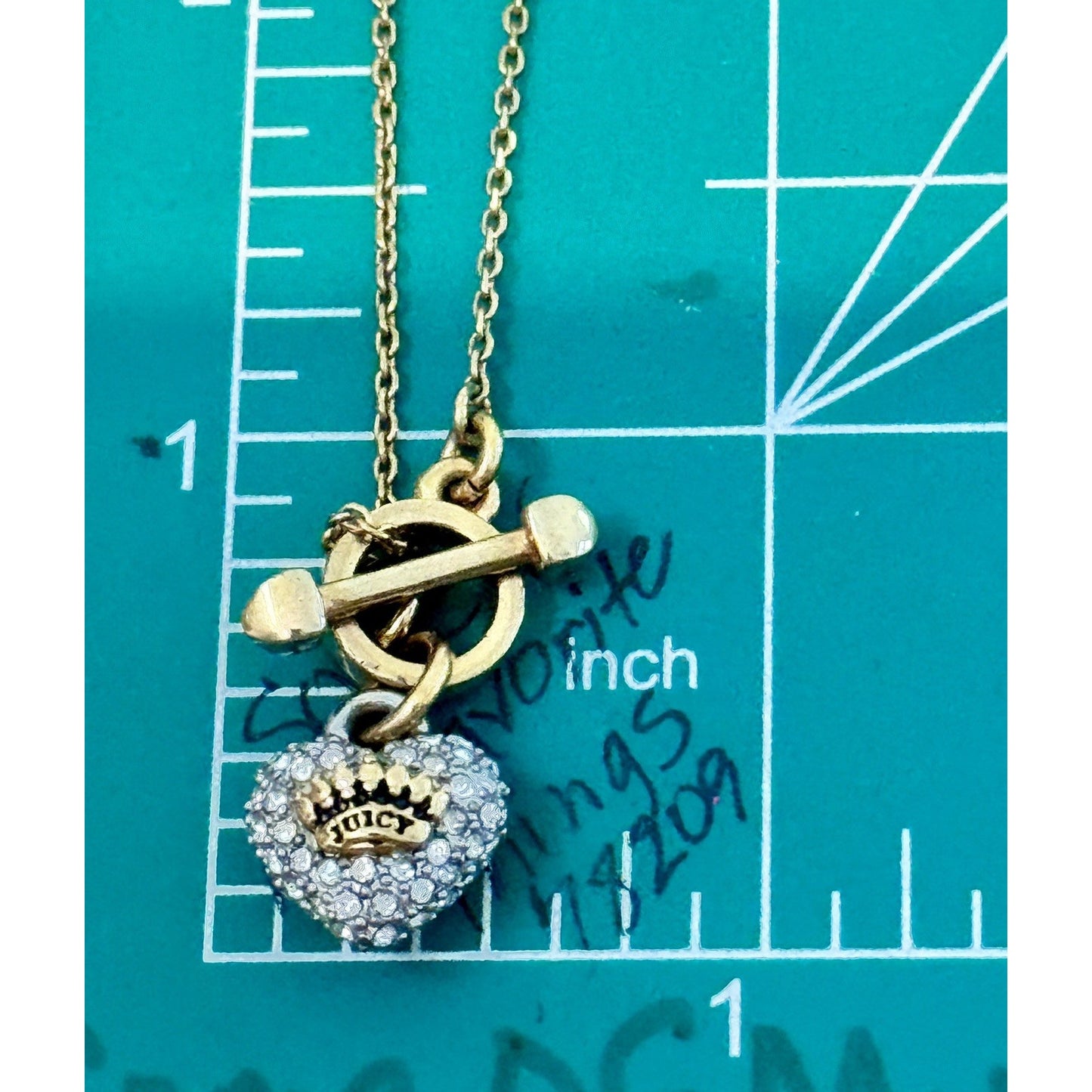 Vintage Juicy Couture Gold Tone Pavé Crystal Crown Heart Toggle 16” Necklace Y2K