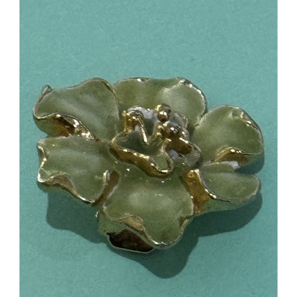 Vintage Green Enamel Flower Clip On Earrings Gold Tone Large Floral Statement