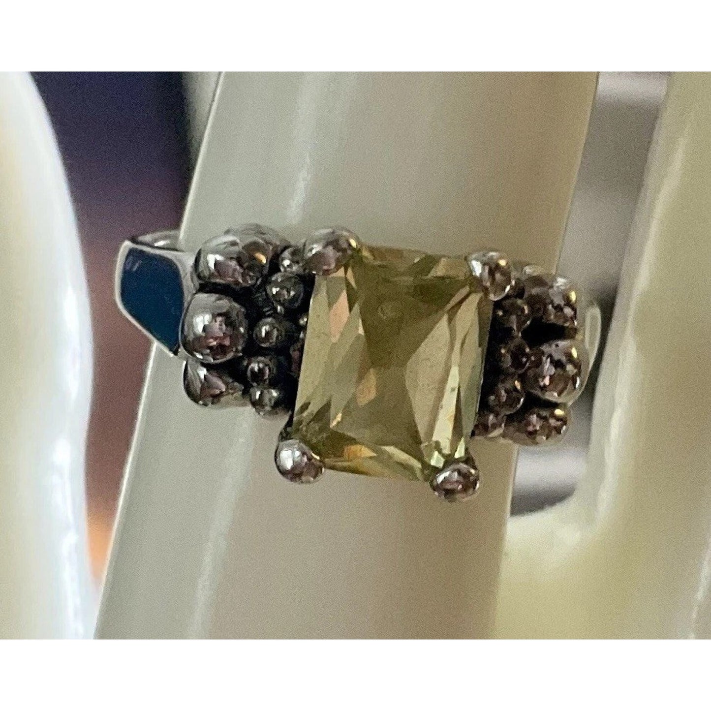 STERLING SILVER VINTAGE 925 Lemon Quartz Cushion Gemstone Ring Size 9