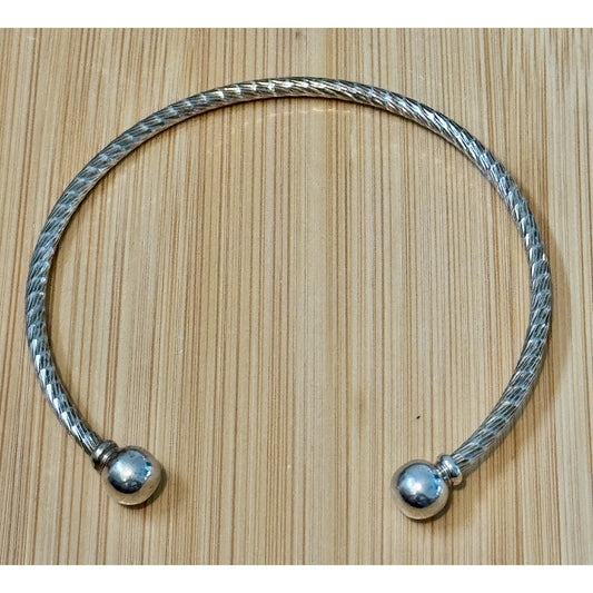 Vintage Sterling Silver Twisted Textured Torque Cuff Bracelet Ball Ends 14g