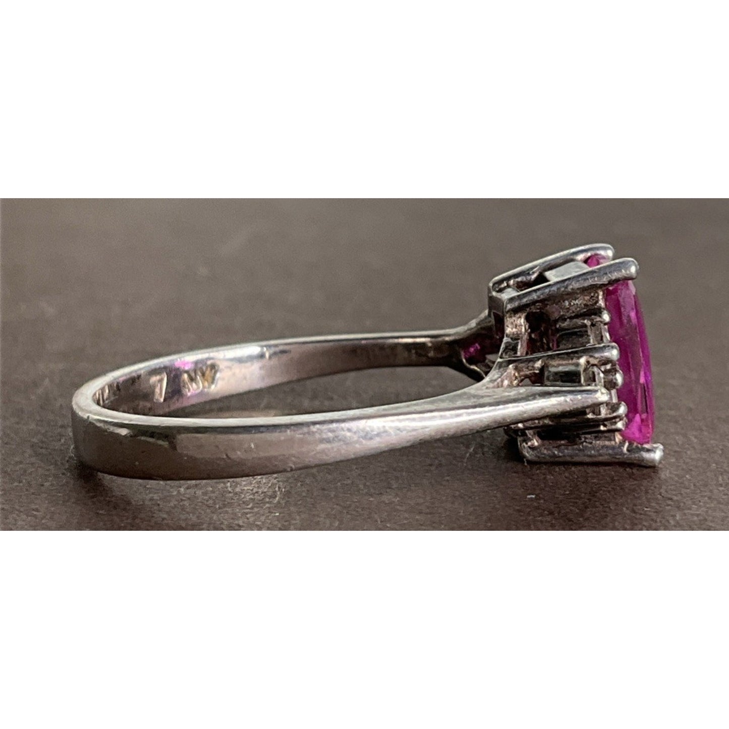 Vintage Sterling Silver Pink Sapphire Cocktail Ring Size 7 NY