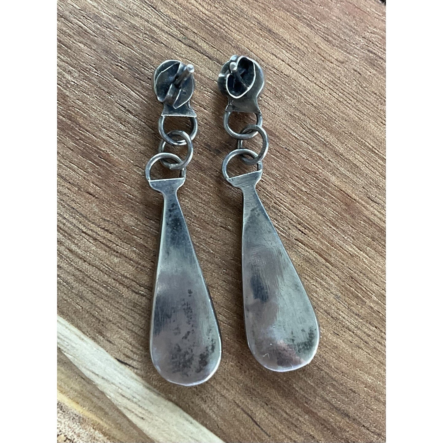 Sterling Silver Turquoise Inlay Dangle Earrings Teardrop Southwestern Style 4.3g