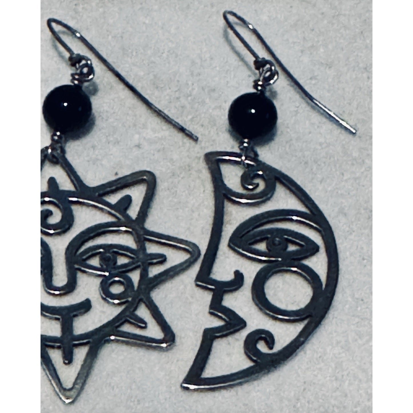 Retired RARE James Avery Sterling Celestial Sun & Moon Earrings Black Onyx 2.75”