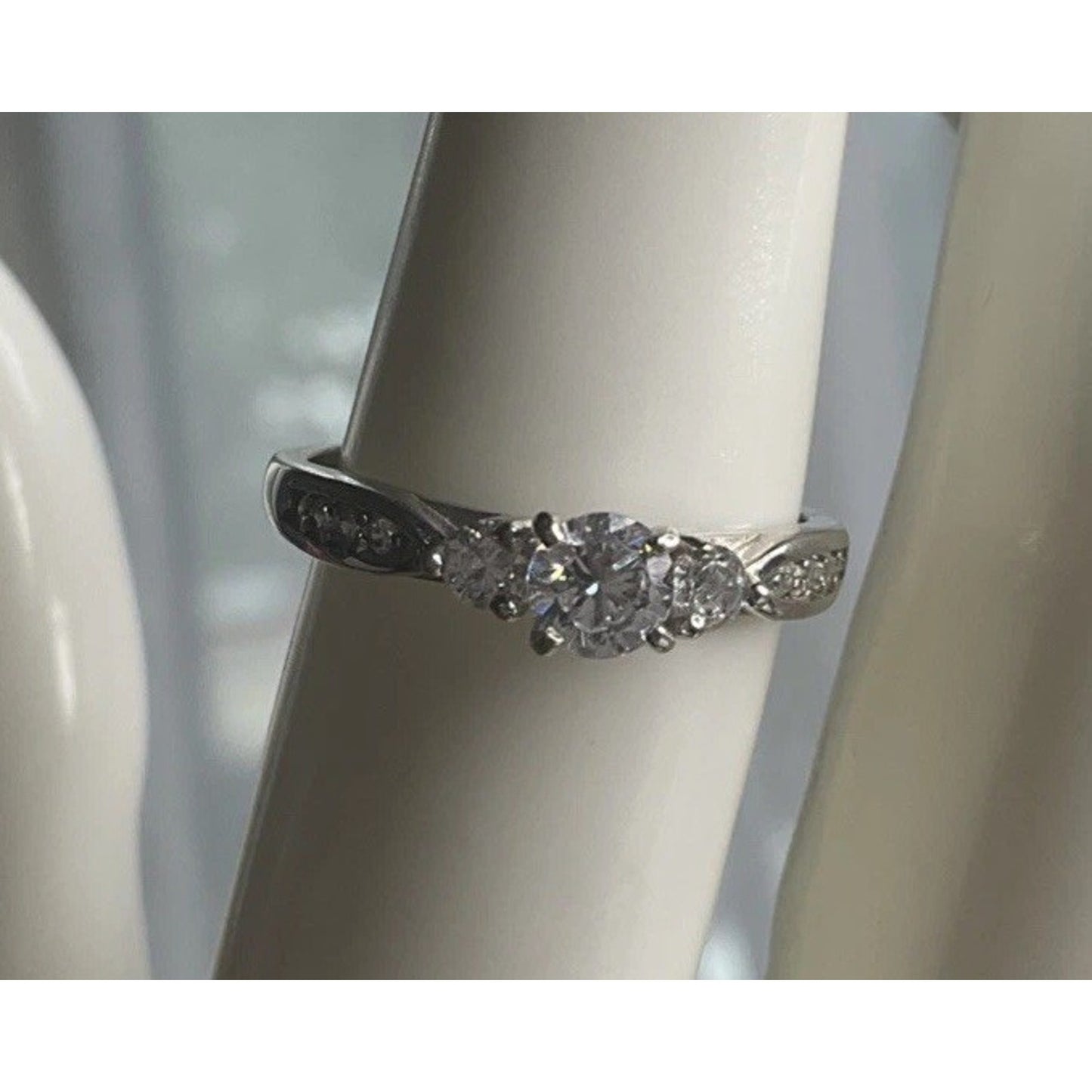 Sterling Silver Three Stone Ring Size 7 Engagement Style Promise Ring 925