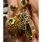 Vintage Sarah Coventry Touch of Elegance Green Glass Clip Gold Tone Earrings ‘71