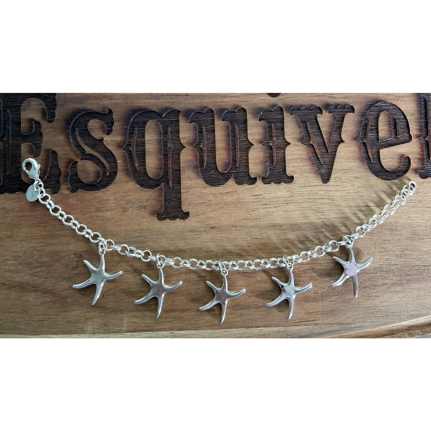 Vintage Sterling Silver Starfish Dangle Bracelet 7.5” Ocean Beach Coastal
