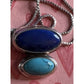 Vintage Sterling Silver Double Stone Pendant w/ Lapis & Turquoise On 926 Chain