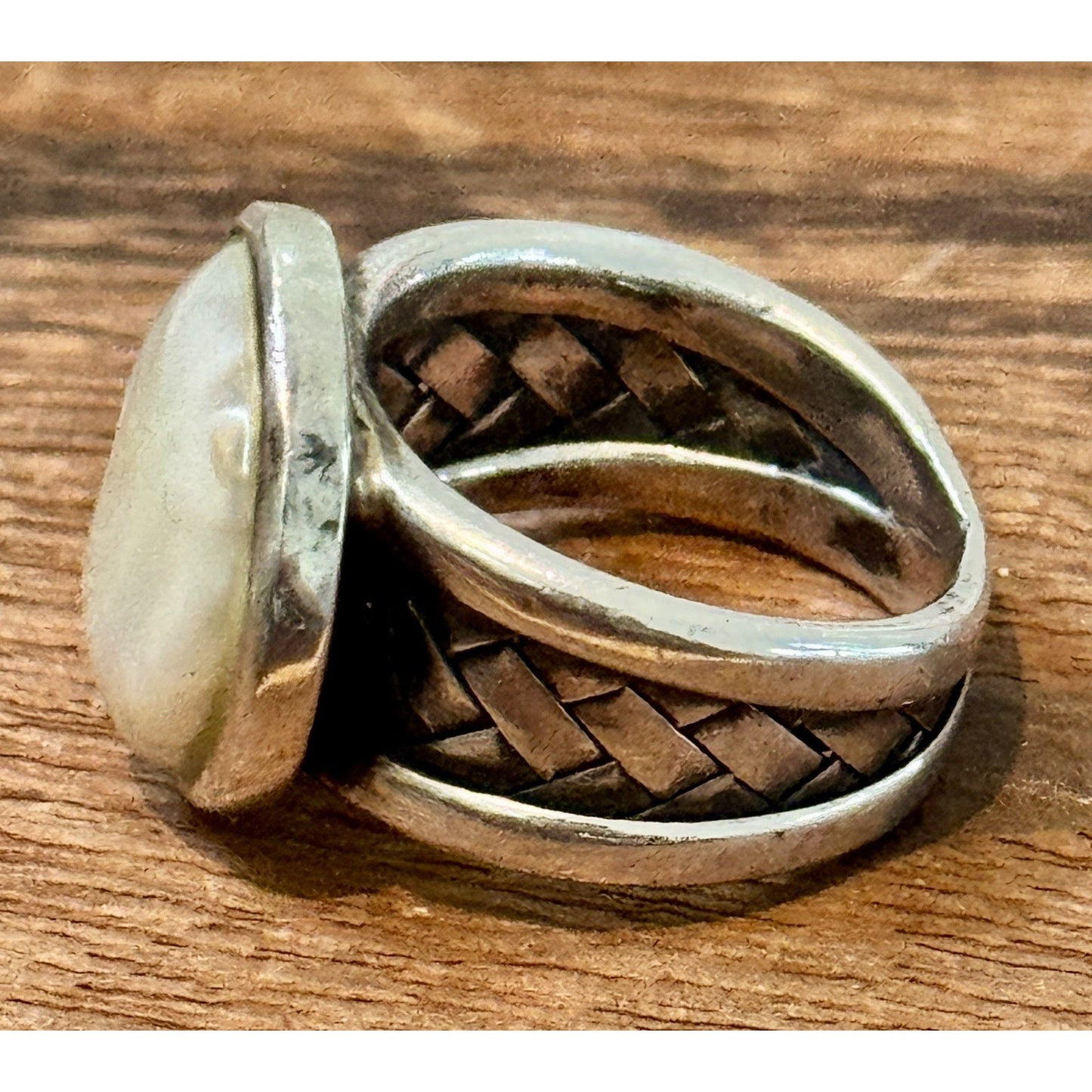 Vintage CFJ Thai Mother of Pearl 925 Sterling Silver Statement Ring Size 6.5