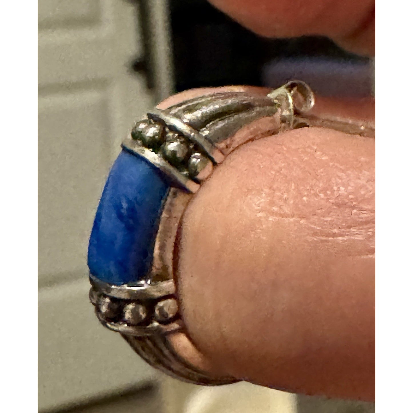 925 Thailand Sterling Silver Lapis Half Hoop Earrings Barrel Beaded Design
