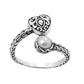 Vintage Main And Sterling Silver 925 Filigree Heart and Pearl Bypass Ring Sz 7