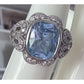 Vintage ESPO 925 Sterling Silver Blue Cushion Gemstone CZ Cocktail Ring Size 7.5