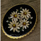 Vintage Italian Micro Mosaic Daisy Floral Black Mid Century Brooch Made In Italy