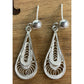 Vintage Sterling Silver Filigree Drop Earrings Dainty Light Teardrop Design