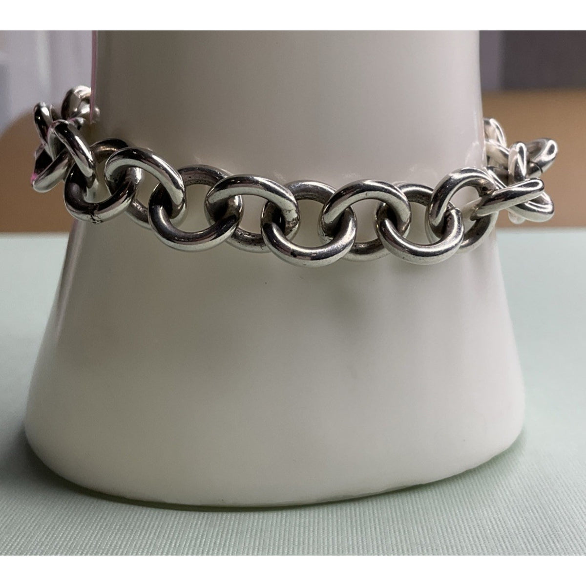 Vintage Sterling Silver Double Link Heart Charm Toggle Bracelet 40g