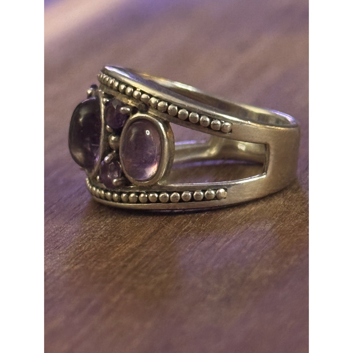 Vintage 925 Sterling Silver Amethyst Multi Stone Cabochon Ring Size 8 8.5 gr