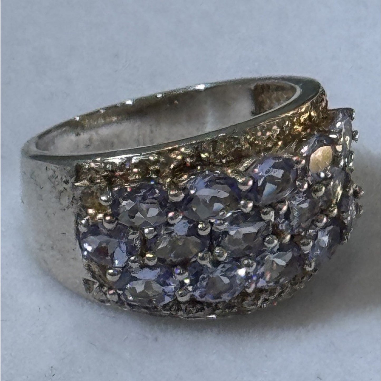 Vintage Tanzanite Cluster 925 Sterling Silver Ring Statement Band Size 7.5