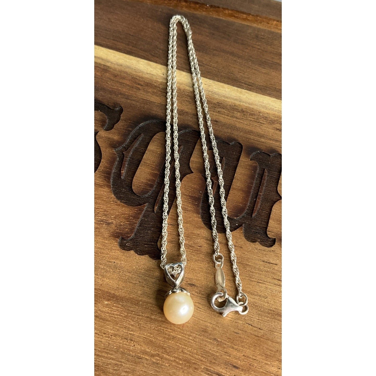 Sterling Silver 925 Pearl Necklace Cream Pearl Pendant 18”