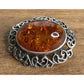 Vintage Baltic Amber Sterling Silver Oval Filigree Brooch Pin Victorian Art Deco