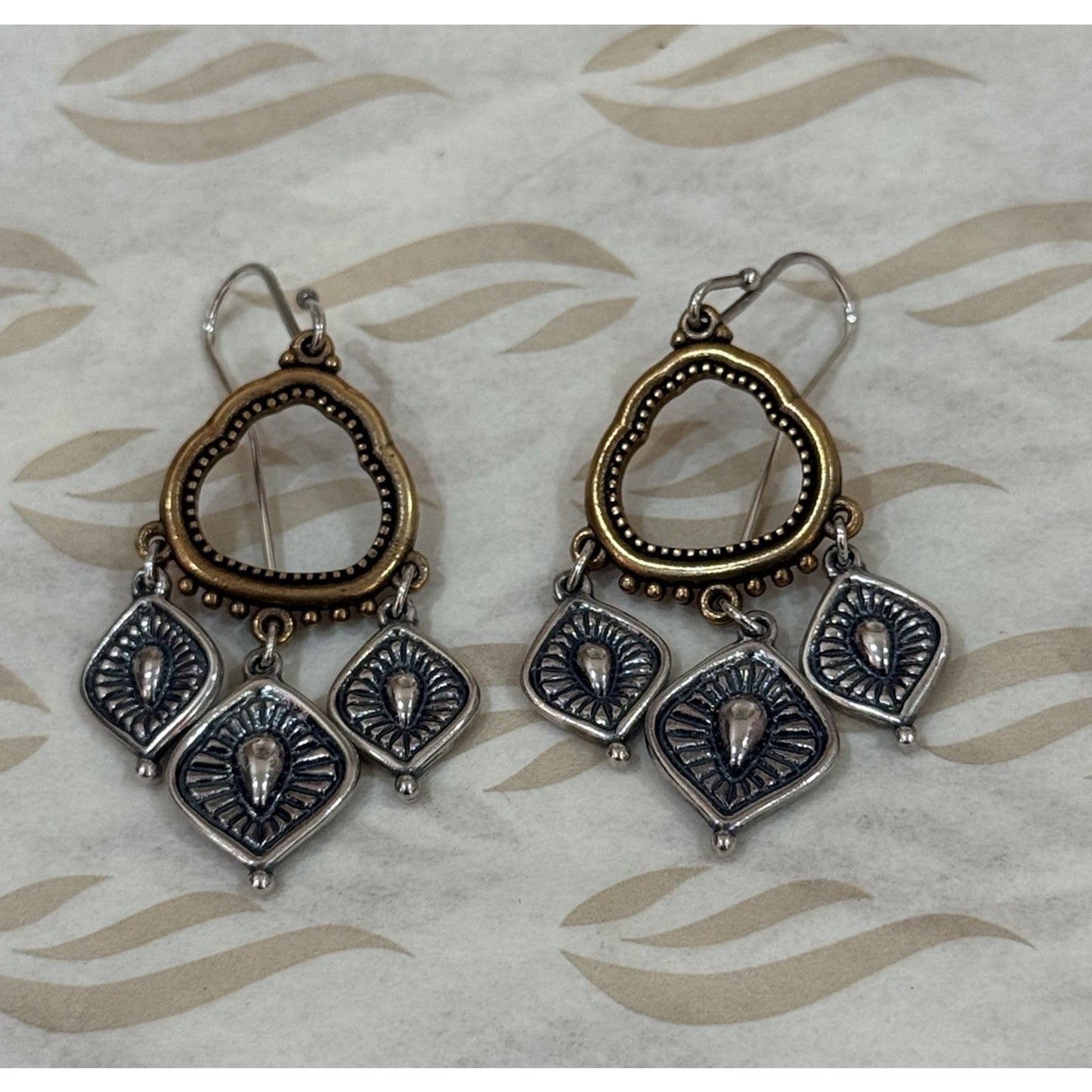 Pre Owned James Avery Retired Sterling Silver & Bronze Aegean Earrings Ear Hooks