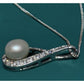 Genuine 10mm Pearl CZ Teardrop Necklace RJ 925 Sterling Silver 17”