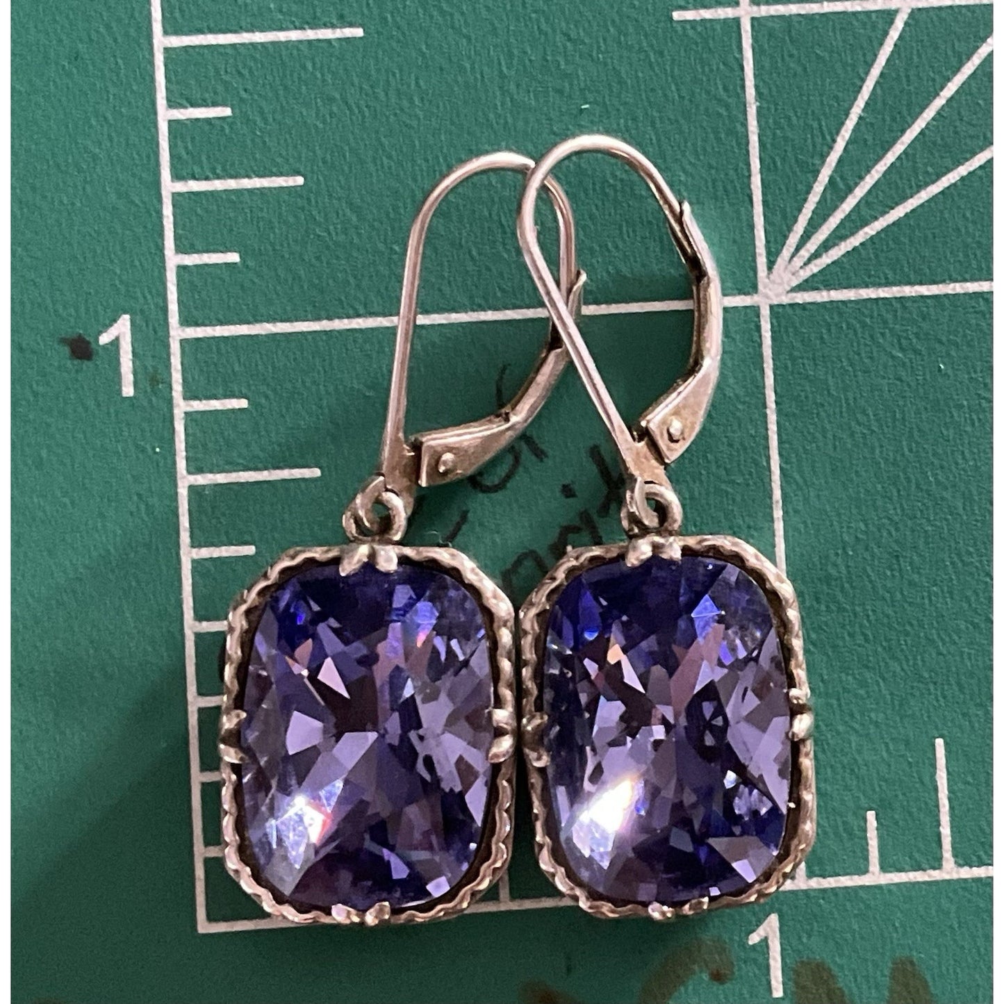 Sterling Silver Amethyst Drop Earrings Cushion Cut Purple Leverback 925 3.2gr