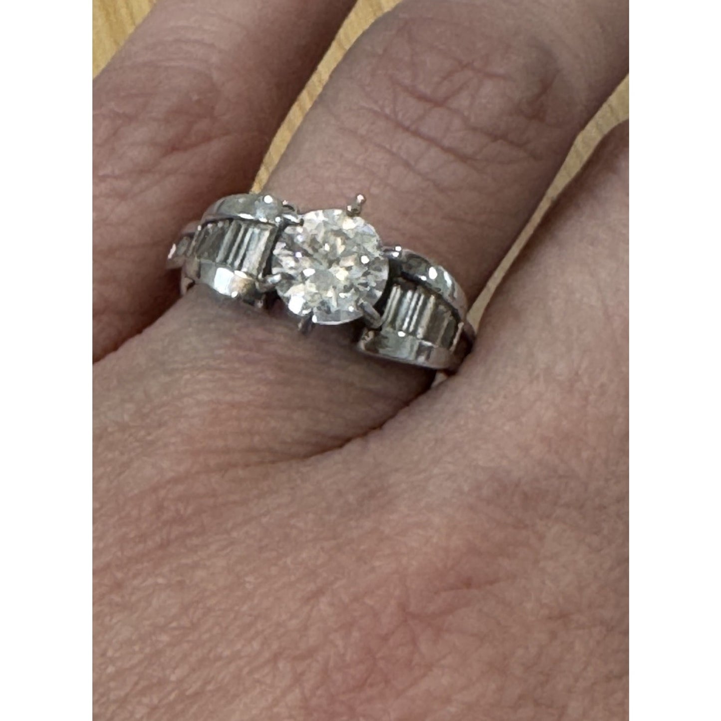 Sterling Silver CZ Engagement Wedding 925 Ring Size 7.5 Baguette Accent