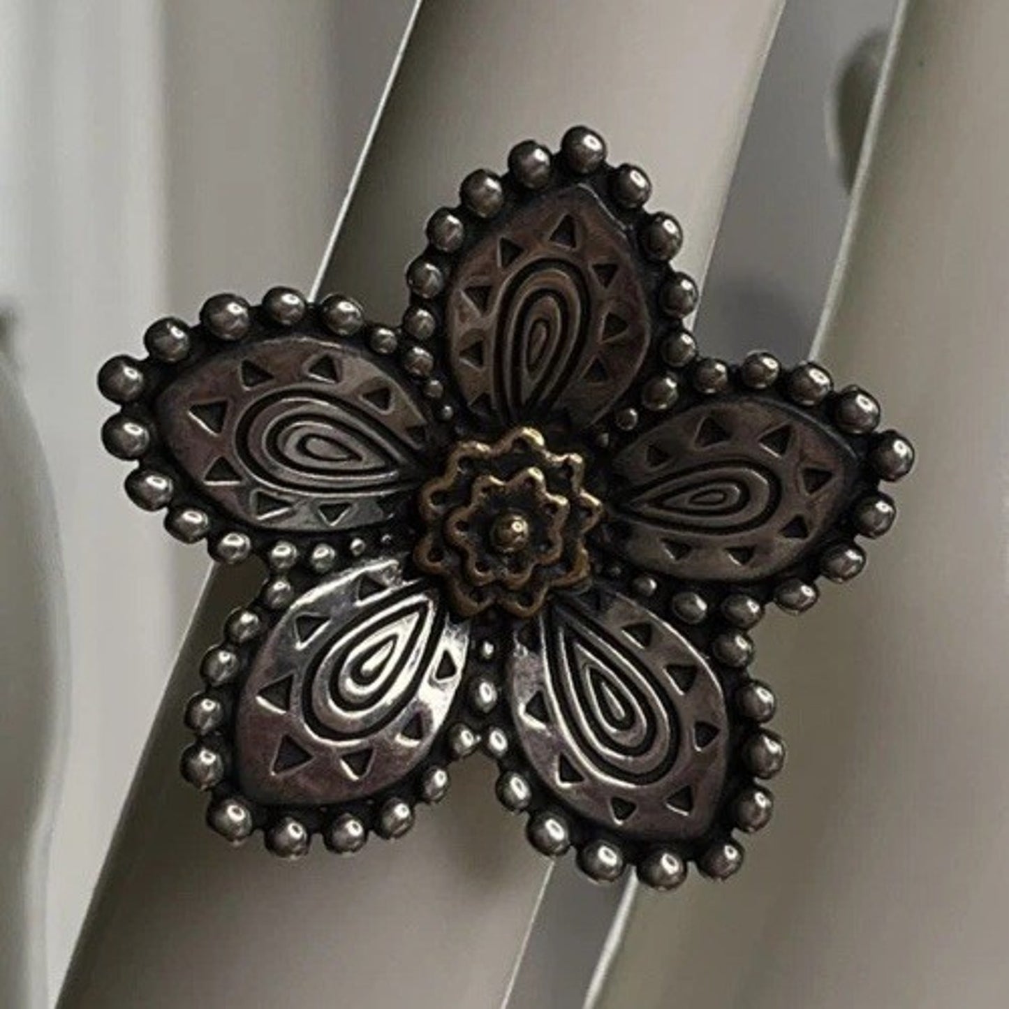 Retired James Avery Sterling Silver And Bronze Beaded Festive Flower Ring Size 5