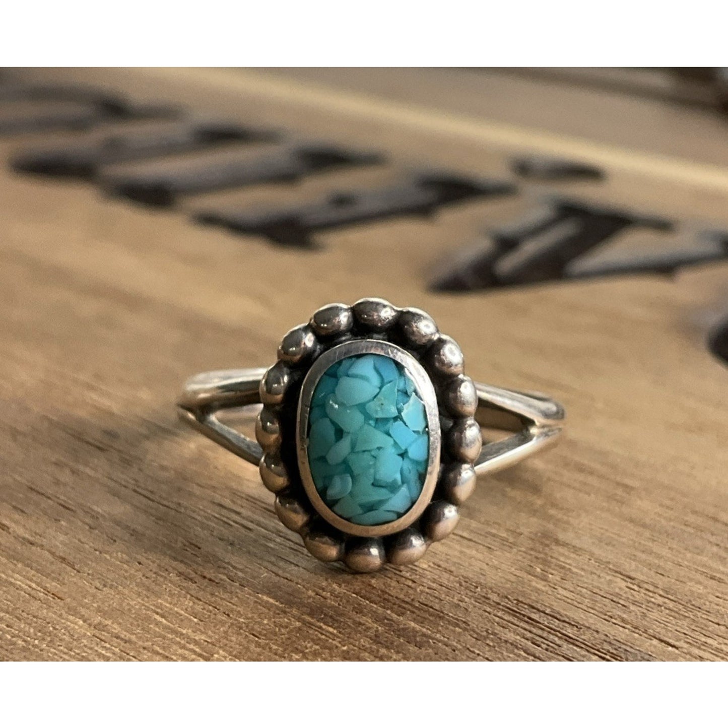 Sterling Silver Turquoise Composite Ring Size 8 Oval Southwest