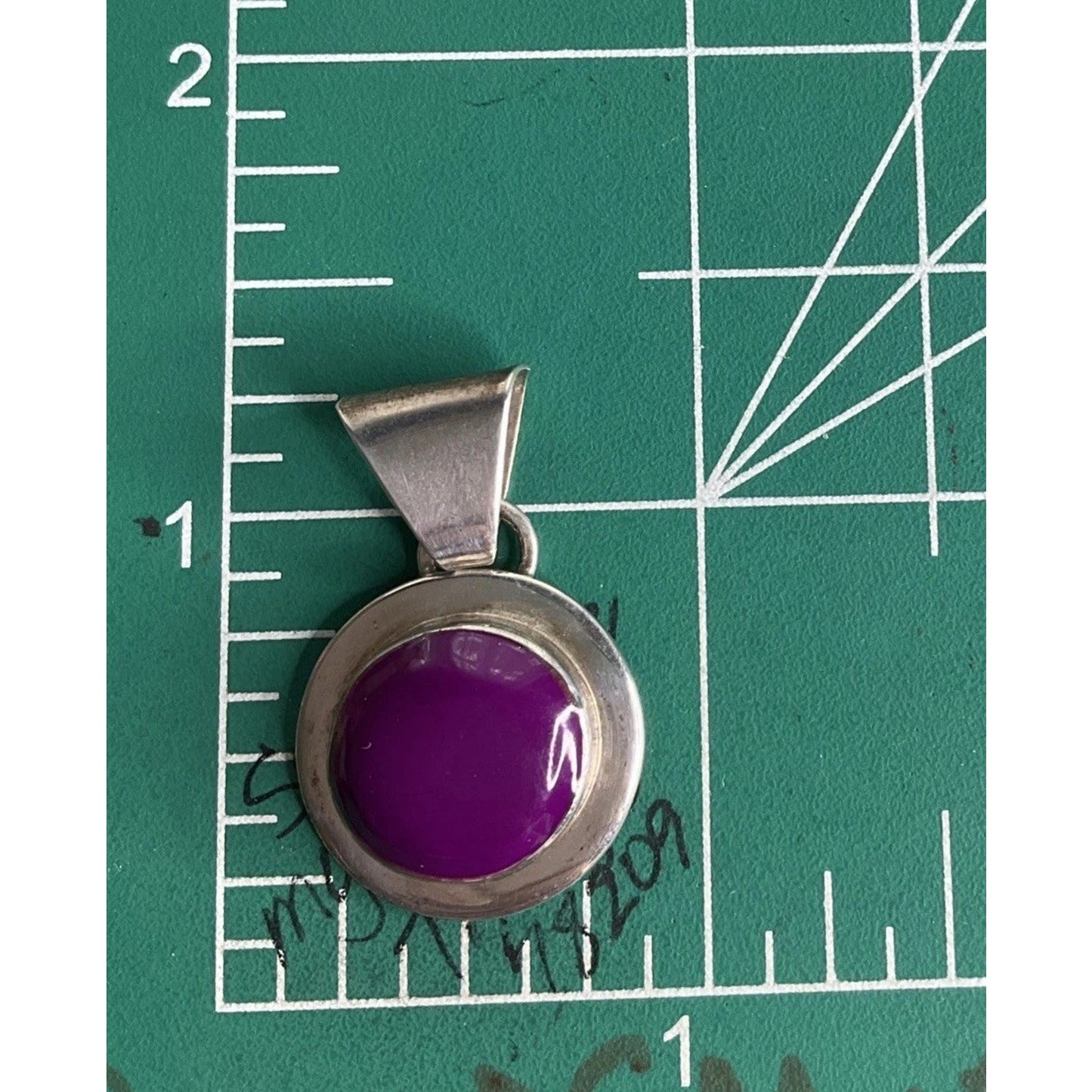 Sterling Silver Purple Cabochon Pendant 925 Round Bezel Statement Charm